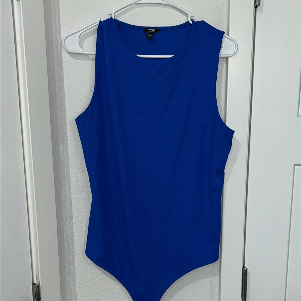 Express women’s Vibrant Blue Body suit Contour  ribbed Office casual meeting fun